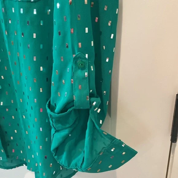 Serengeti Ladies Blouse.  Green w/Shiny Silver Pieces.  XL.‎  Button Up. - Picture 4 of 9